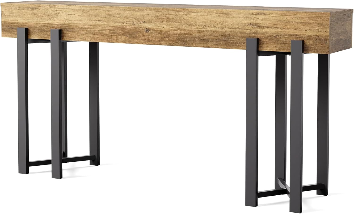 LITTLE TREE 63-Inch Console Table for Entryway, Industrial Behind Couch Table, Minimalist Sofa Table for Living Room, Rustic Brown Wooden Hallway Foyer Table with Black Metal Frame