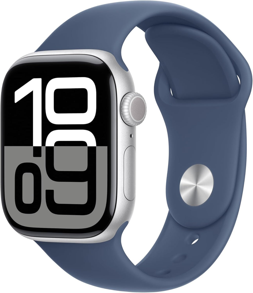 Apple Watch Series 10 GPS, 42mm - Silver Aluminum Case with Denim Sport Band, S/M (Renewed Premium)
