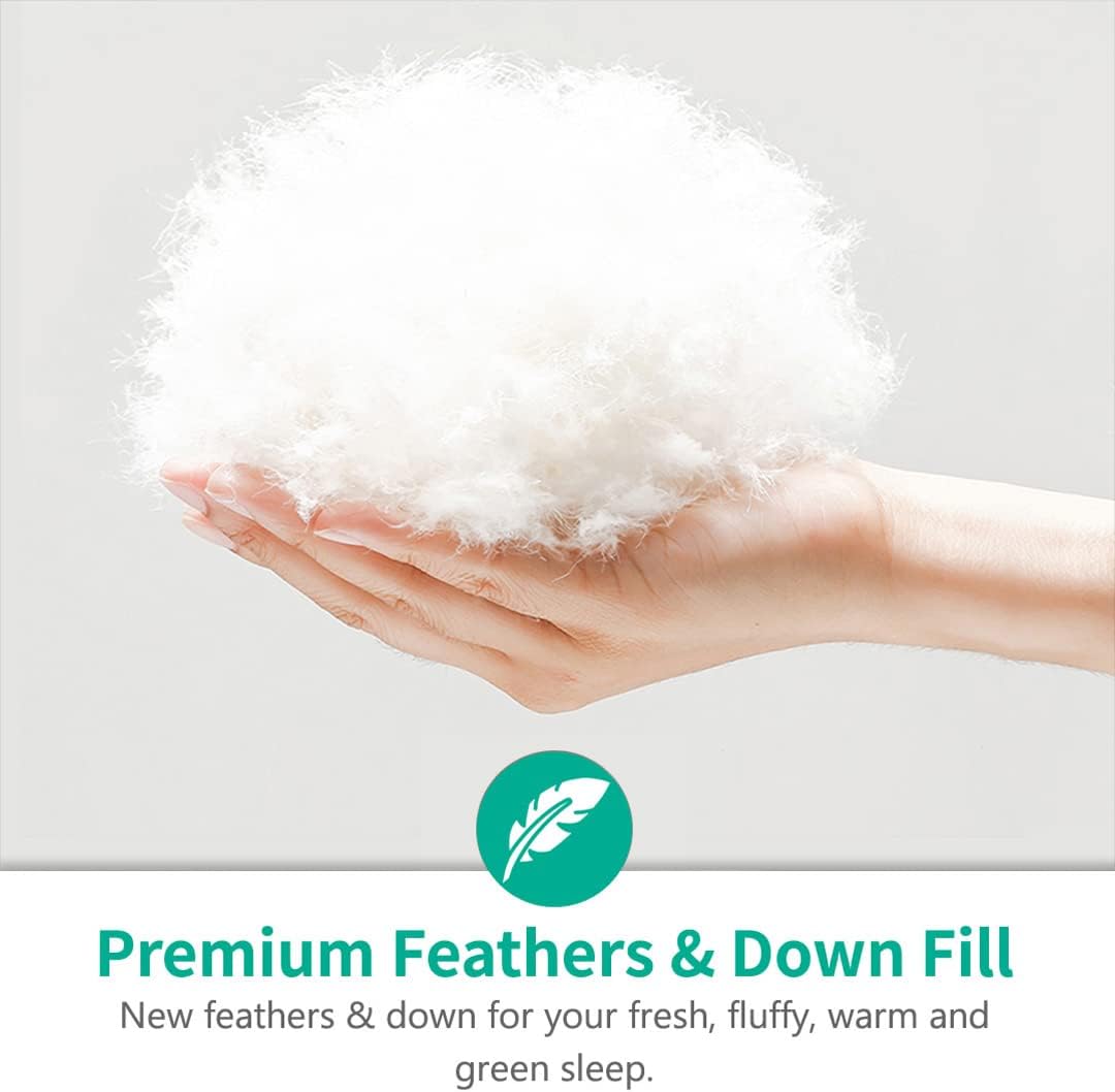APSMILE Luxury All Season Down Feather Fibers Comforter Full/Queen Size Duvet Insert - 100% Organic Cotton, High Fill Power Medium Warmth, (Ivory White, 90X90)