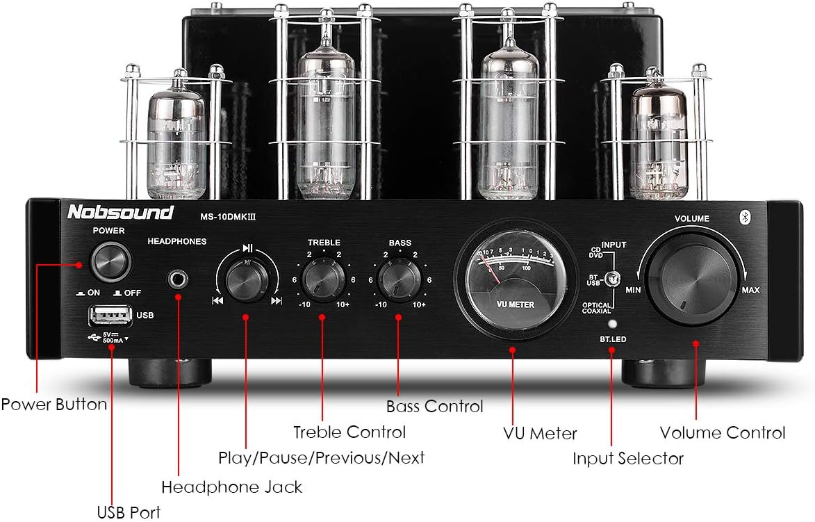 Nobsound MS-10D MKIII HiFi Bluetooth Hybrid Tube Power Amplifier Stereo Subwoofer Amp USB/Opt/Coax