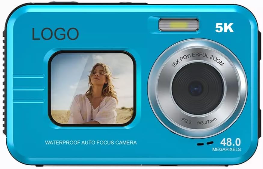Underwater Camera 48MP for Snorkeling & Kids, Beginner-Friendly Waterproof Digital Camera with Dual Screens, Autofocus, Floating IP68 Design, 16X Zoom for Travel & Beach