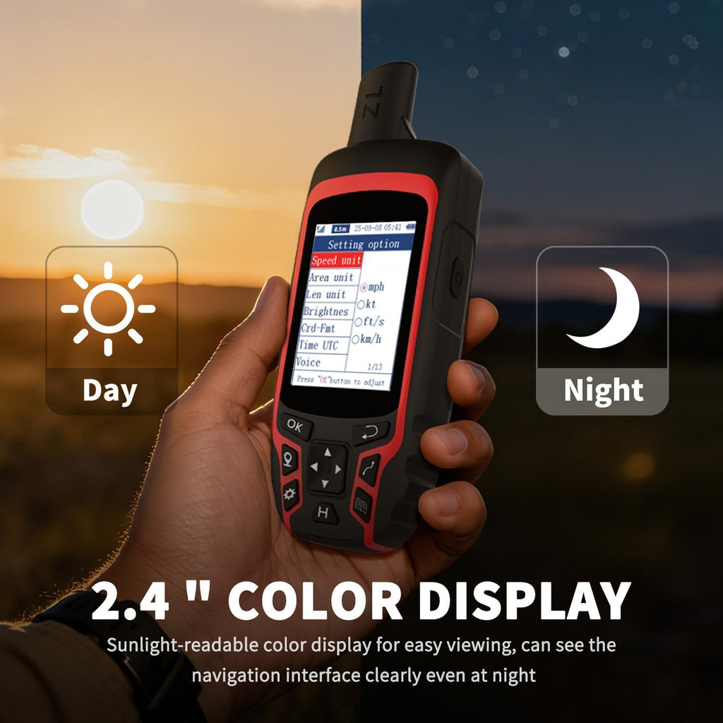 A6 Handheld GPS for Hiking, Rugged Waterproof GPS Navigator with 20 Hrs of Battery Life, 2 Navigation Mode, 2.4" Color Display and GPS Compass, Moon Phase Information
