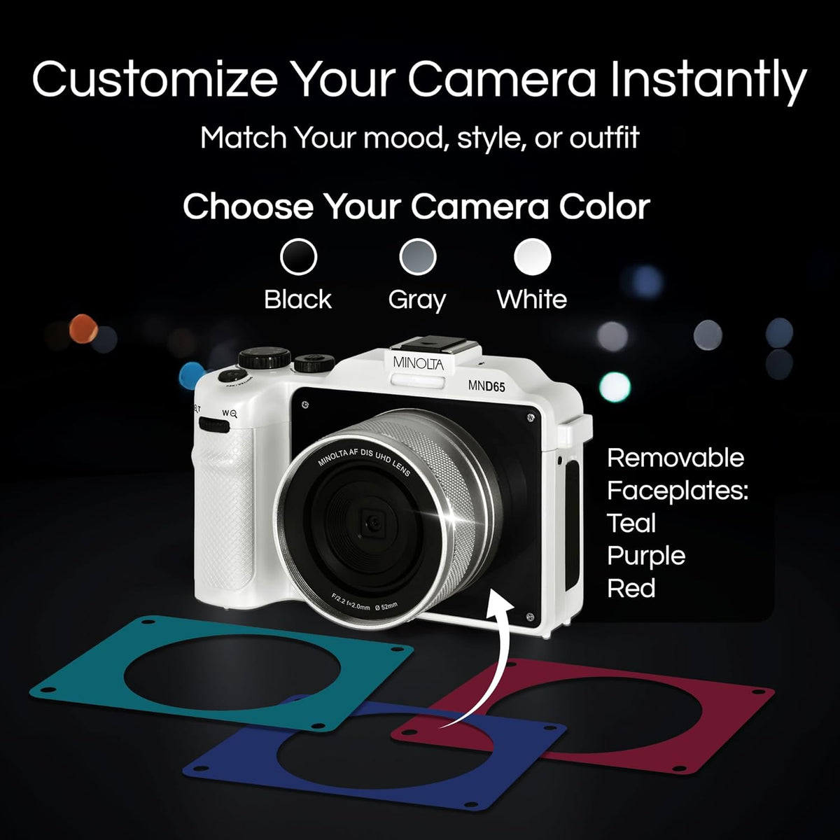 Minolta Digital Camera – 56MP Photos, 4K 60FPS Video, Dual-Lens Selfie Design, 18X Zoom, Wi-Fi, RAW/JPEG Capture, 3” LCD, Compact Travel Camera (Gray)