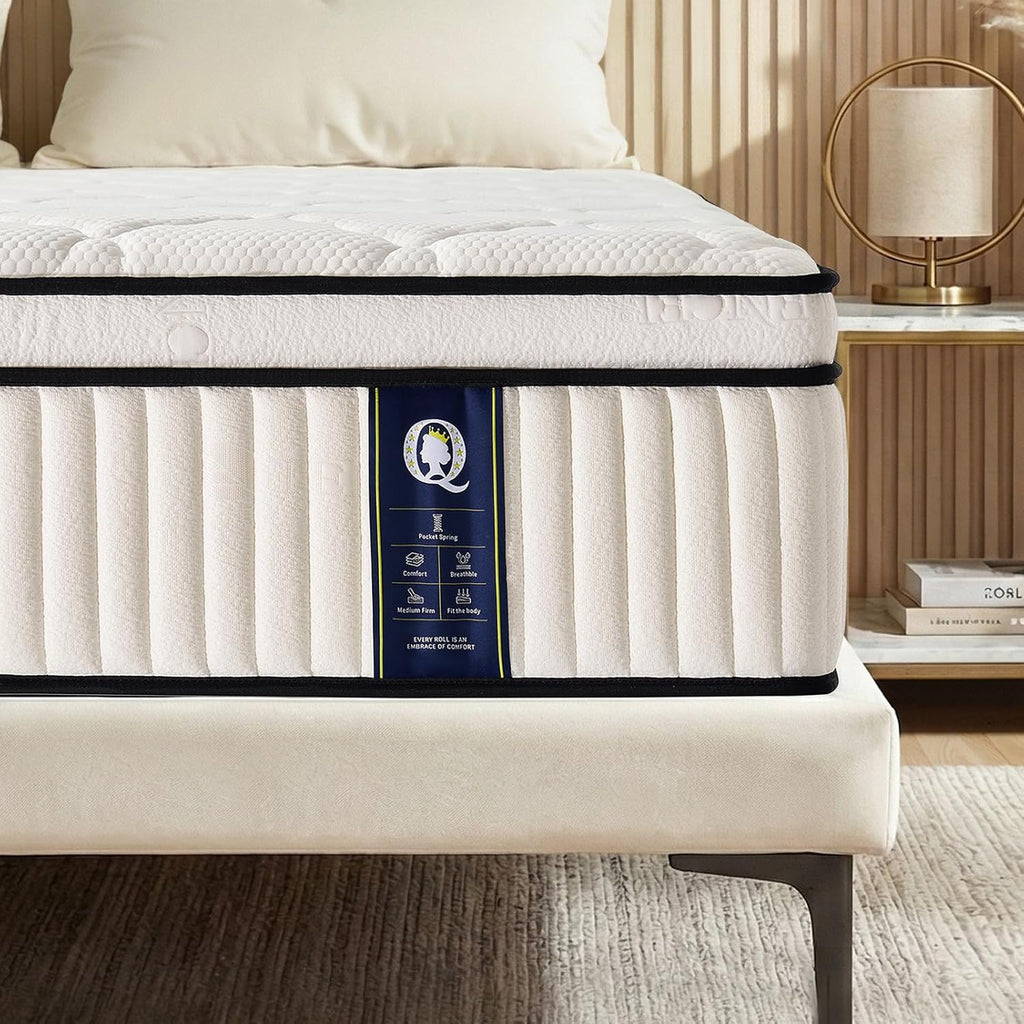 Queen Mattress, 10 Inch Ultra Comfort Hybrid Mattresses Queen Size, Foam with Independent Pocket Springs Mattress in a Box Pressure Relief & Supportive, Medium Firm