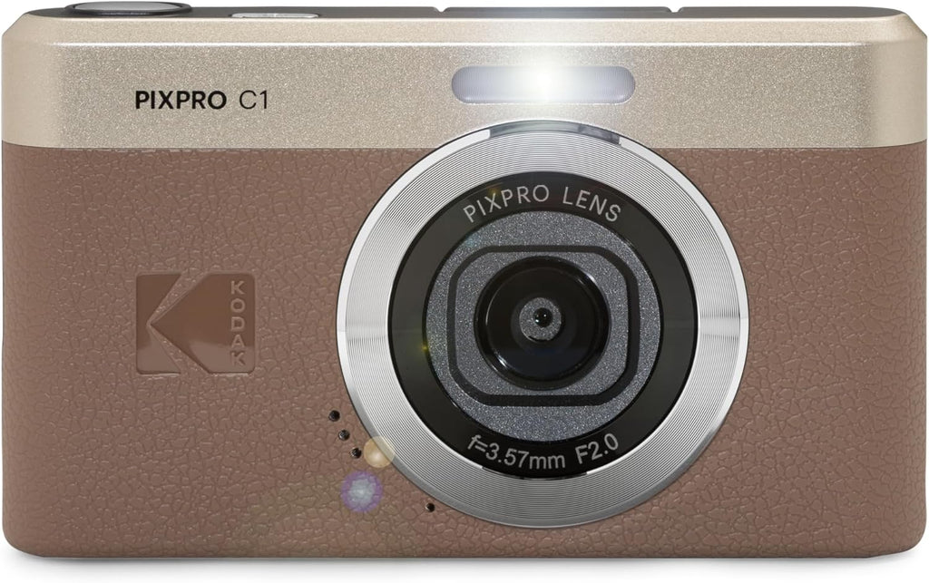Kodak PIXPRO C1 Digital Camera, 13MP Compact Point & Shoot with 4X Optical Zoom, 180 Degree Flip Screen, 1080p HD Video, Brown