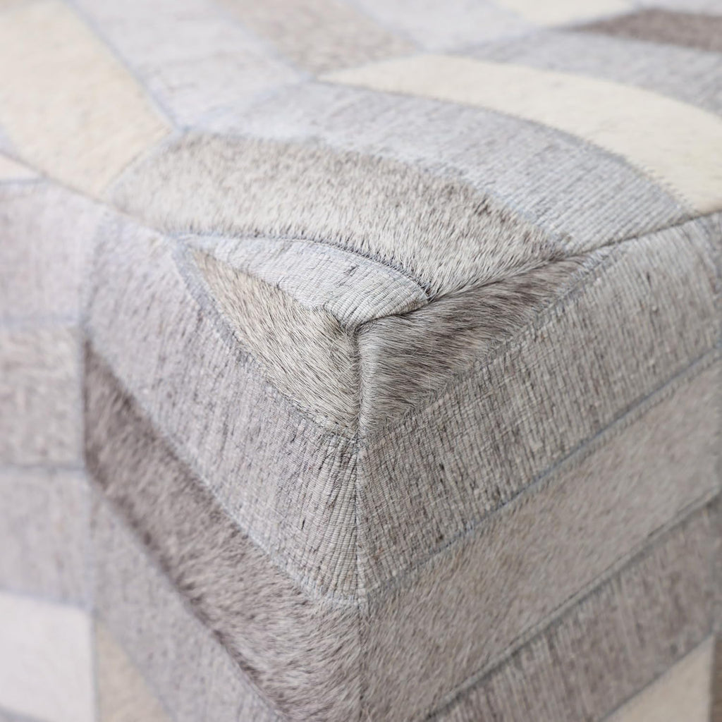 CANVELLO Handmade Patchwork Cowhide Leather Cube Ottoman Pouf 18x18 Neutral