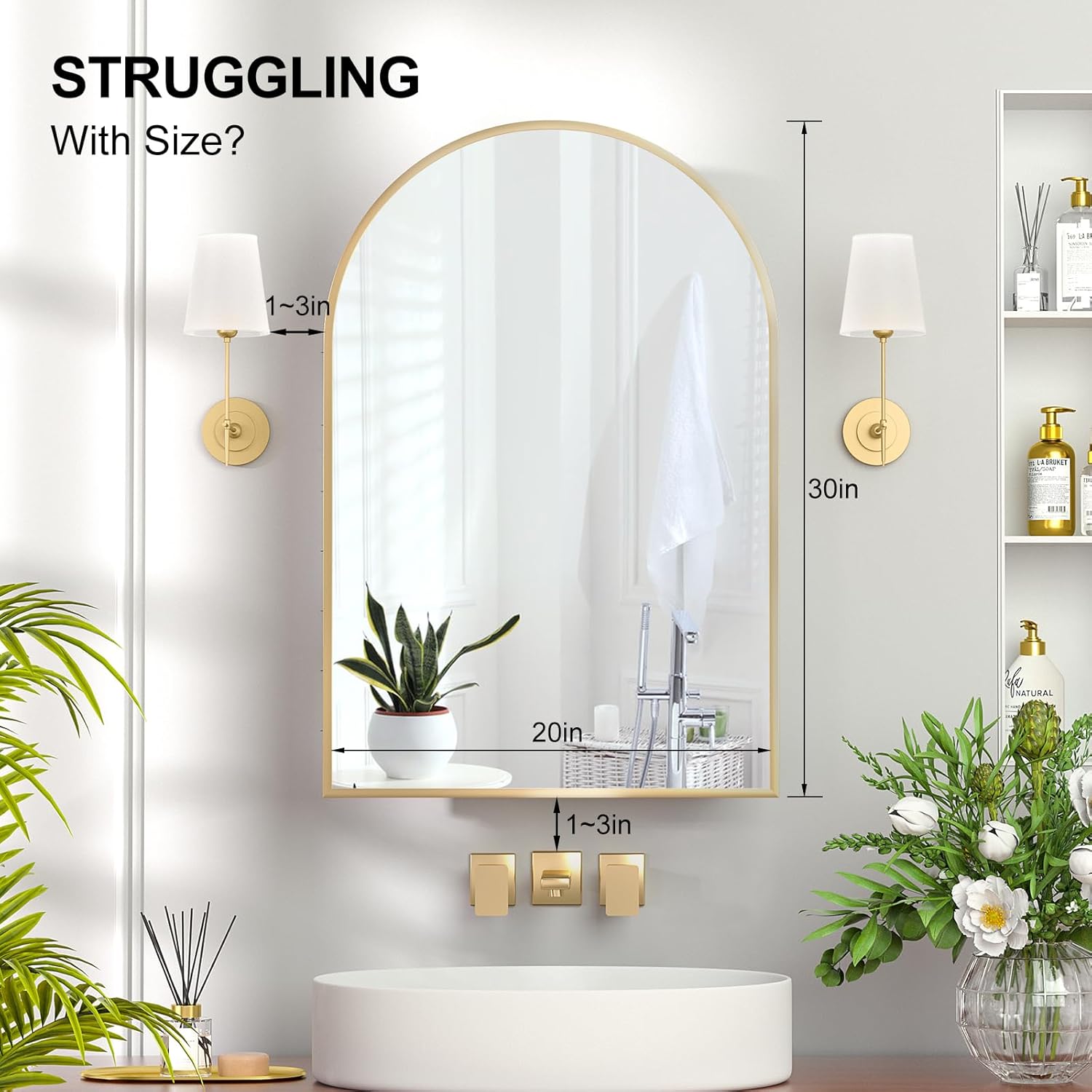 Recessed Medicine Cabinet with Mirror,Brushed Gold Arched Medicine Cabinets for Bathroom,in Wall Bathroom Cabinet with Mirror,Mirrored Medicine Cabinets Wall Mounted 20x30