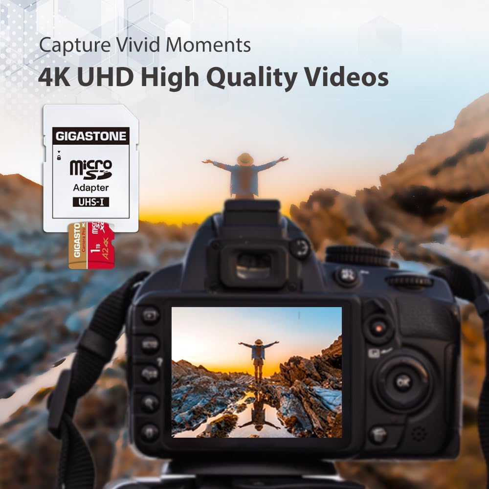【5-Years Data Recovery】 GIGASTONE 1TB Micro SD Card, 4K Camera Pro, R/W up to 150/130 MB/s, 4K Video Recording for GoPro, DJI, Drone, MicroSDXC Memory Card UHS-I U3 A2 V30, with Adapter