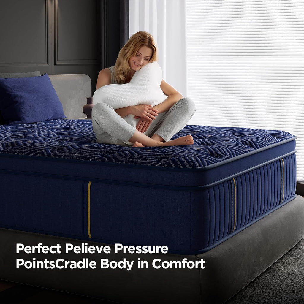 HANNA & YANNA King Size Mattress 14 Inch, King Mattresses in a Box Hybrid Medium Feel Memory Foam and Individual Pocket Springs, Fiberglass Free Bed Matress CertiPUR-US, 80"x76"
