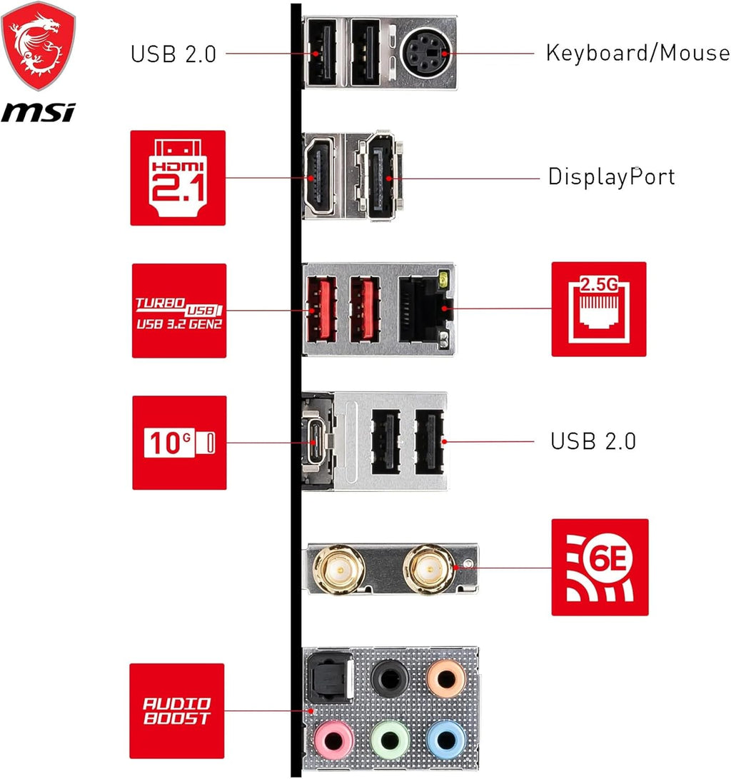 MSI B760 Gaming Plus WiFi V1 Motherboard, ATX - Supports Intel 14th, 13th & 12th Gen Core Processors, LGA 1700 - DDR5 Memory Boost 6800+MHz/OC, 2 x PCIe 4.0 x16, 2 x M.2 Gen4, 2.5G LAN, Wi-Fi 6E