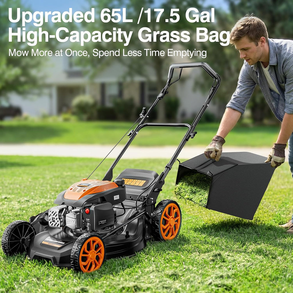 21” Self-Propelled Lawn Mower Gas, 170CC 4-in-1 Mulch/Rear Bag/Side Discharge/Rear Discharge, Walk-Behind Gas Lawnmower with 7-Position Cutting Height, Foldable Gas Powered Lawn Mowers for Yard Garden