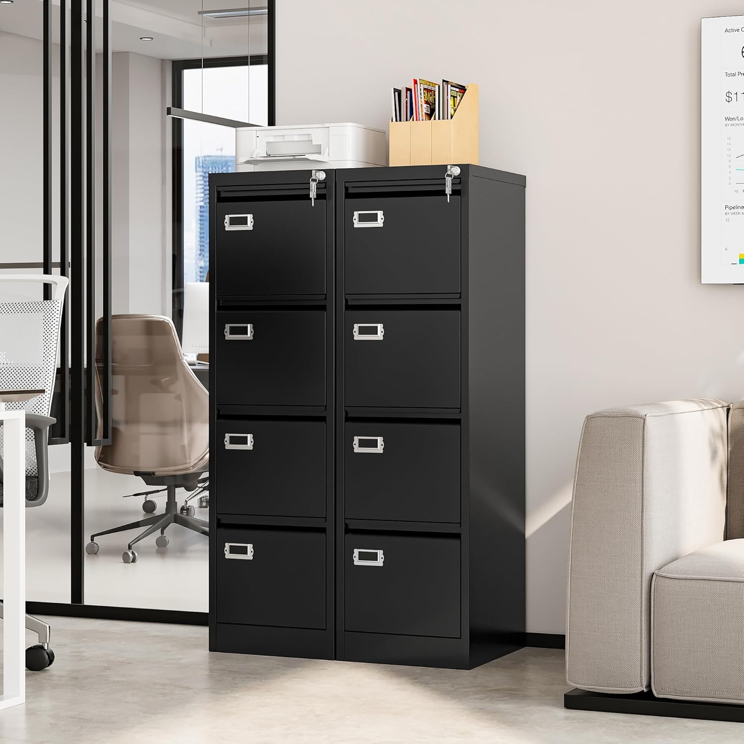 4 Drawer File Cabinet with Lock, Metal Filing Cabinets, Vertical Small Filing Cabinet Steel Lockable Storage Cabinets for Home Office to Organization Hanging Letter/Legal/F4/A4