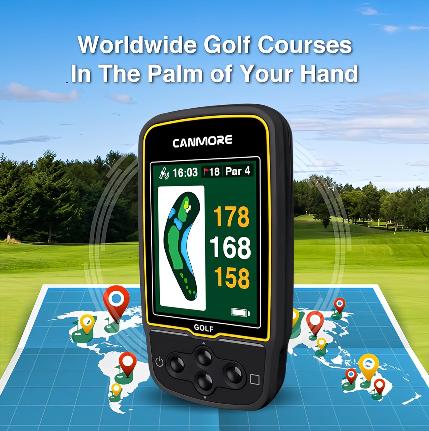 CANMORE HG500 Golf GPS - Extra Large Easy-to-Read Color Display, preloaded 41,000 Course map Worldwide Shape of The Green and The Fairway(Black)