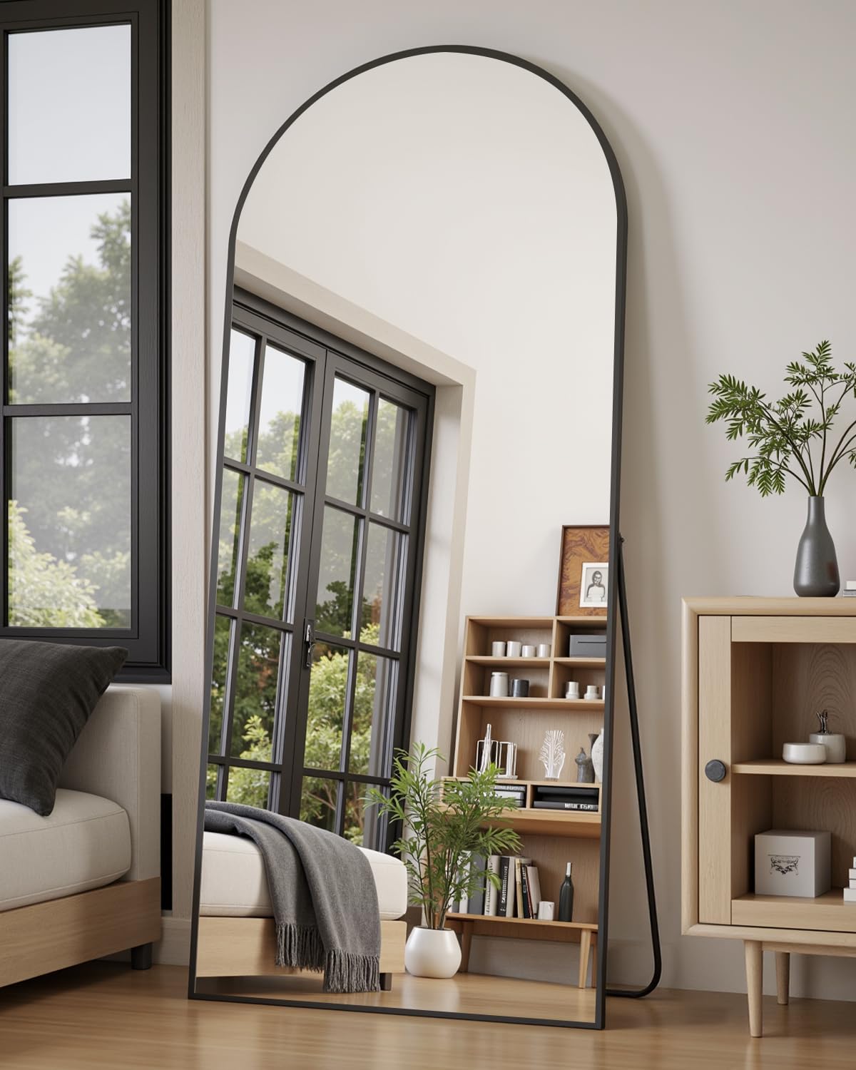 Suidia Full Length Mirror, 71"x32" Floor Standing Mirror Freestanding, Full Body Mirrors with Stand for Bedroom, Hanging Mounted for Living Room Cloakroom, Black, Arched Style