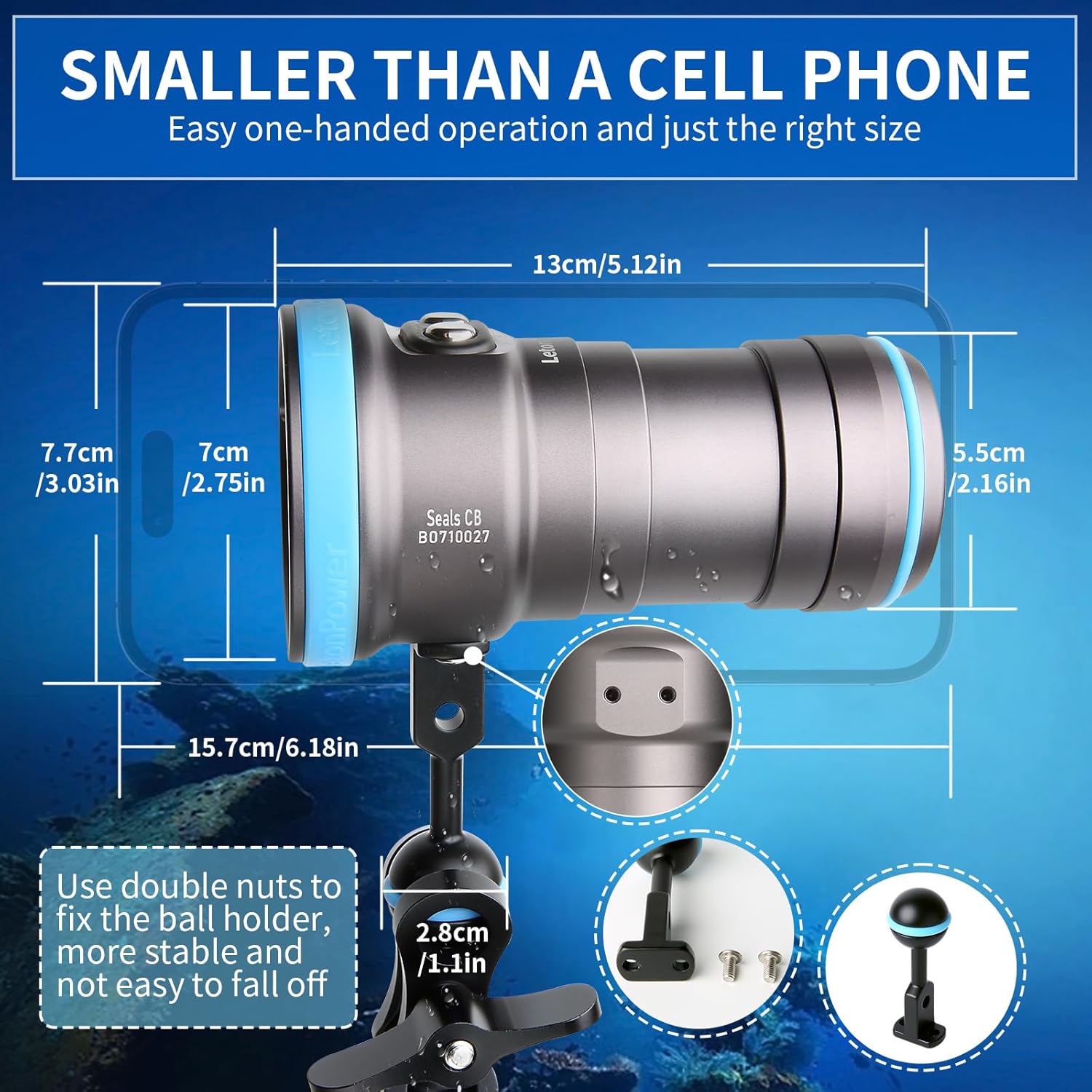 Seal CB 4000 Lumen Dive Light for Underwater Photography, 100m Underwater Video Light 94 CRI with 120 Degree Wide Beam Angle Scuba Flashlight for Professional Dive Photography Fill Light