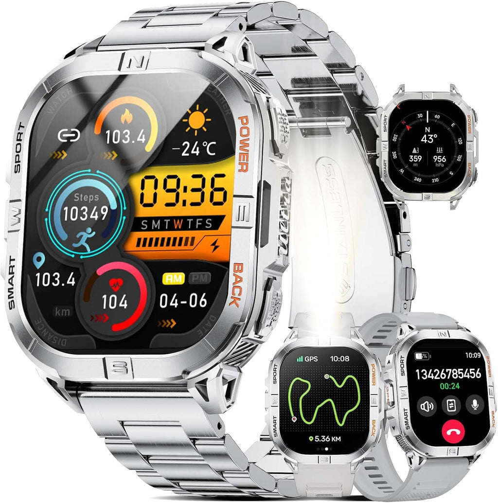 LIGE GPS Sports Smart Watch for Men, 2.13'' AMOLED Smartwatches, 170+ Sport Modes/LED Flashlight/Compass, IP68 Waterproof Step Tracker Watch, Sleep/Pedometer Smart Watches for Android iOS (Sliver)