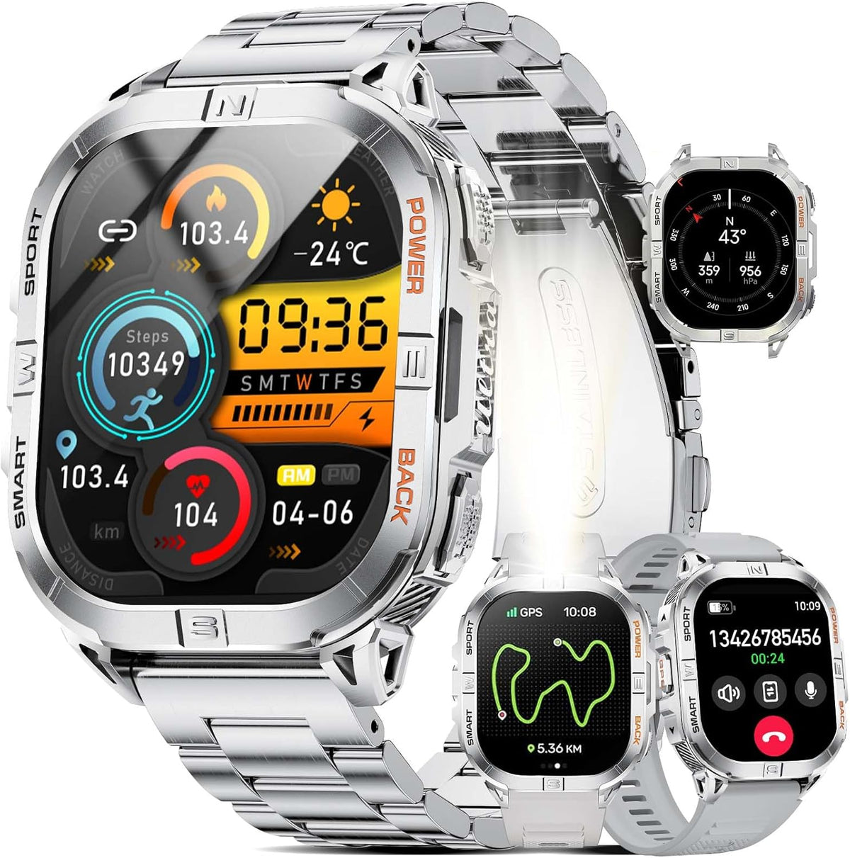 LIGE GPS Sports Smart Watch for Men, 2.13'' AMOLED Smartwatches, 170+ Sport Modes/LED Flashlight/Compass, IP68 Waterproof Step Tracker Watch, Sleep/Pedometer Smart Watches for Android iOS (Sliver)