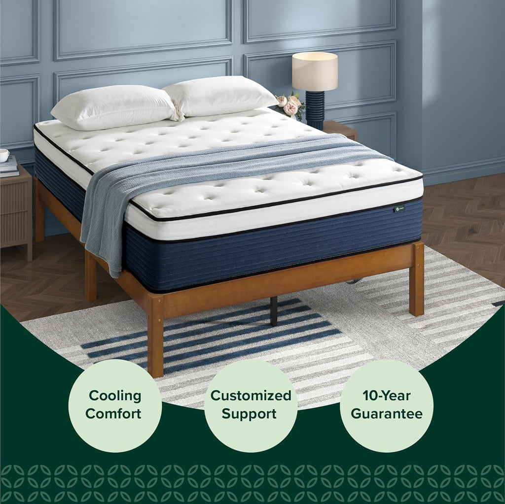 Zinus 14 Inch Cooling Comfort Support Hybrid Mattress New Version, Queen, Fiberglass Free, Medium Plush, Cooling Motion Isolation, Certified Safe Foams & Fabric, Mattress in A Box