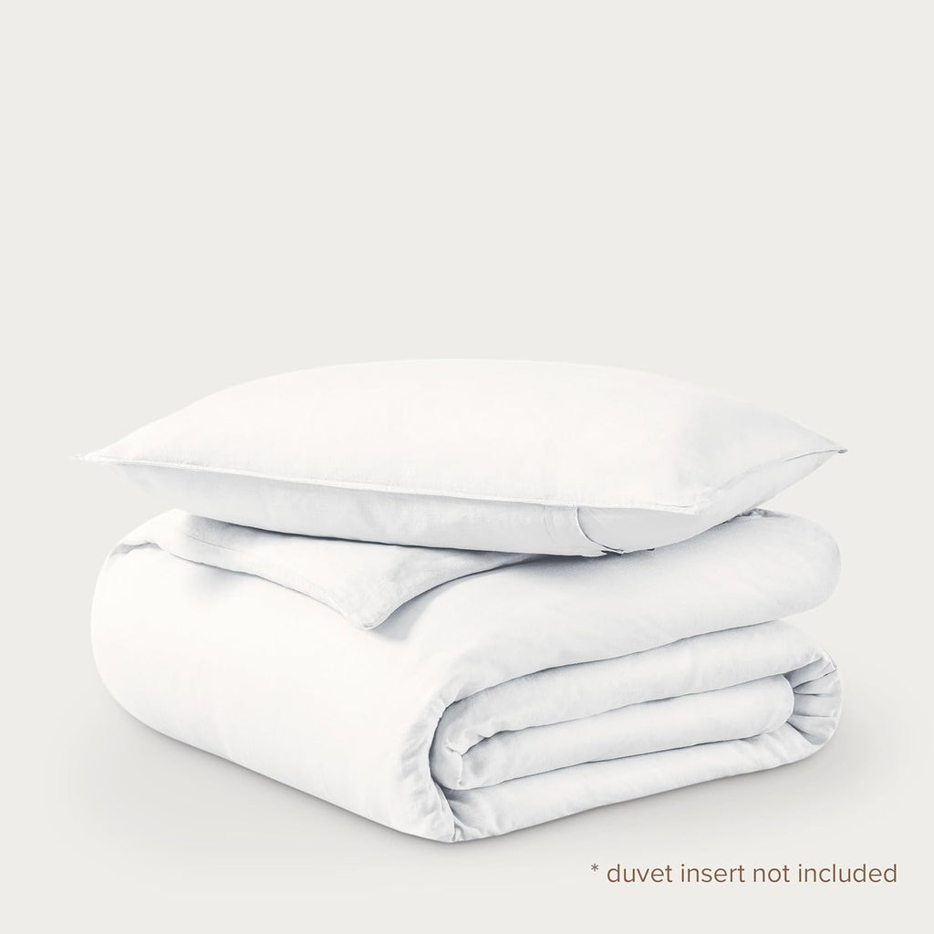 Bare Home Twin/Twin Extra Long Duvet Cover - 100% European Linen - Breathable and Durable - Duvet Cover with Pillow Sham (Twin/Twin XL, Soft White)