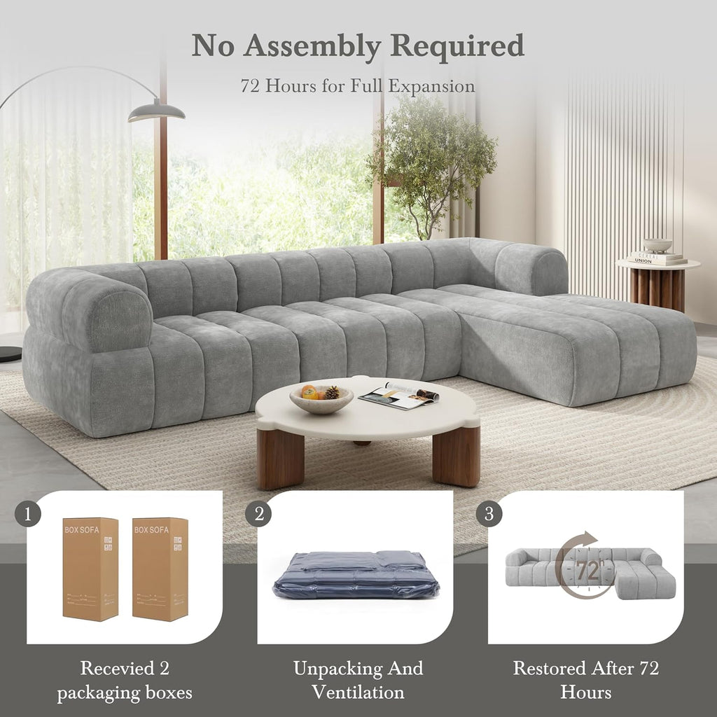 Christopher Knight Home Mania 122" Modular L-Shape Sofa Couch with Chaise Lounge, Modern Sectional Sofa Set for Living Room, Boucle Fabric Upholstered Cloud Couch with Deep Seat, Gray