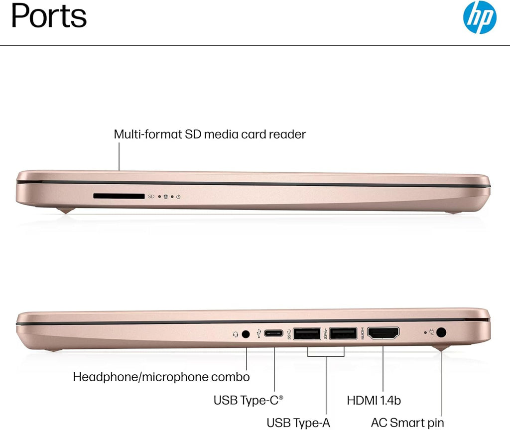 HP 14” Laptop Ultra-Portable Computer 2026 Student Business, MS Office, Copilot AI, Intel 4-Core CPU, 4GB RAM, 628GB Storage (128GB UFS+500GB Ext), Long Battery, MaxsolAccessory, Win 11 Pro, Rose Gold