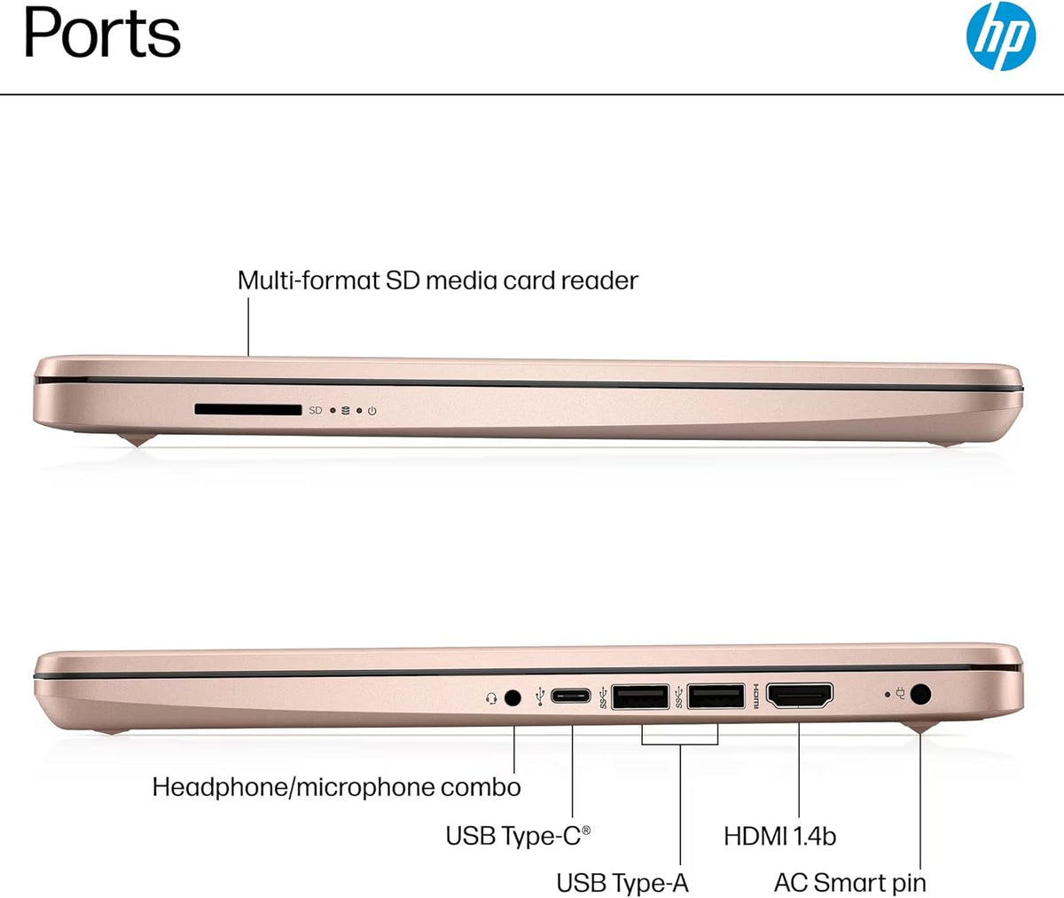 HP 14” Laptop Ultra-Portable Computer 2026 Student Business, MS Office, Copilot AI, Intel 4-Core CPU, 4GB RAM, 628GB Storage (128GB UFS+500GB Ext), Long Battery, MaxsolAccessory, Win 11 Pro, Rose Gold