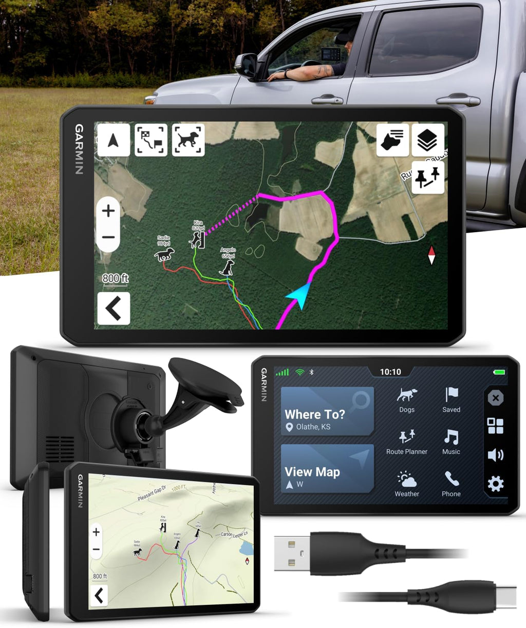 Garmin DriveTrack 72, Dog Tracking GPS Navigator, 7-inch Touch Screen, Pair to Your Garmin Handheld and Track Up to 20 Dogs w/ Wearable4U Power Car/Wall Bundle