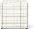 HomePop 19” Square Upholstered Ottoman with Solid & Engineered Wood Frame, Modern Cube Accent Stool for Living Room, Bedroom or Entryway - Natural Plaid Woven Fabric