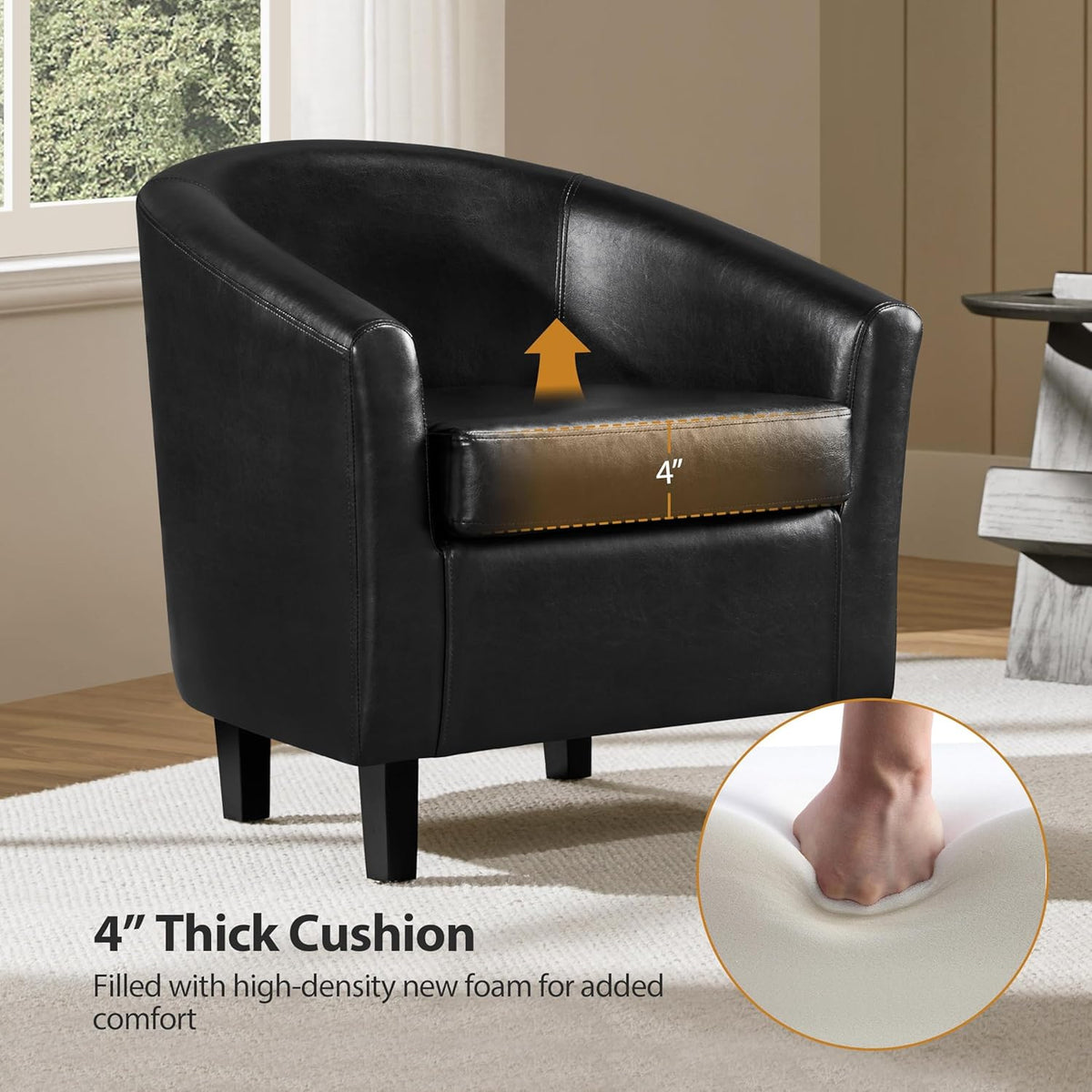 Yaheetech Barrel Chairs Set of 2, Faux Leather Club Armchairs, PU Leather Accent Chairs with Soft Padded Seat for Living Room Bedroom Waiting Reading Room, Black