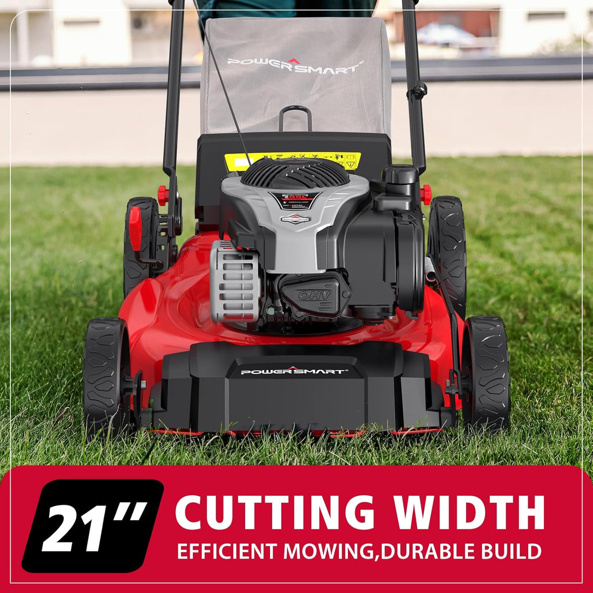PowerSmart 21-Inch 3-in-1 Gas Self-Propelled Lawn Mower,140CC OHV Engine,Bagging/Mulching/Rear Discharging, 6 Cutting Heights, Durable Steel Deck, Rear-Wheel Drive, for Garden, Yard