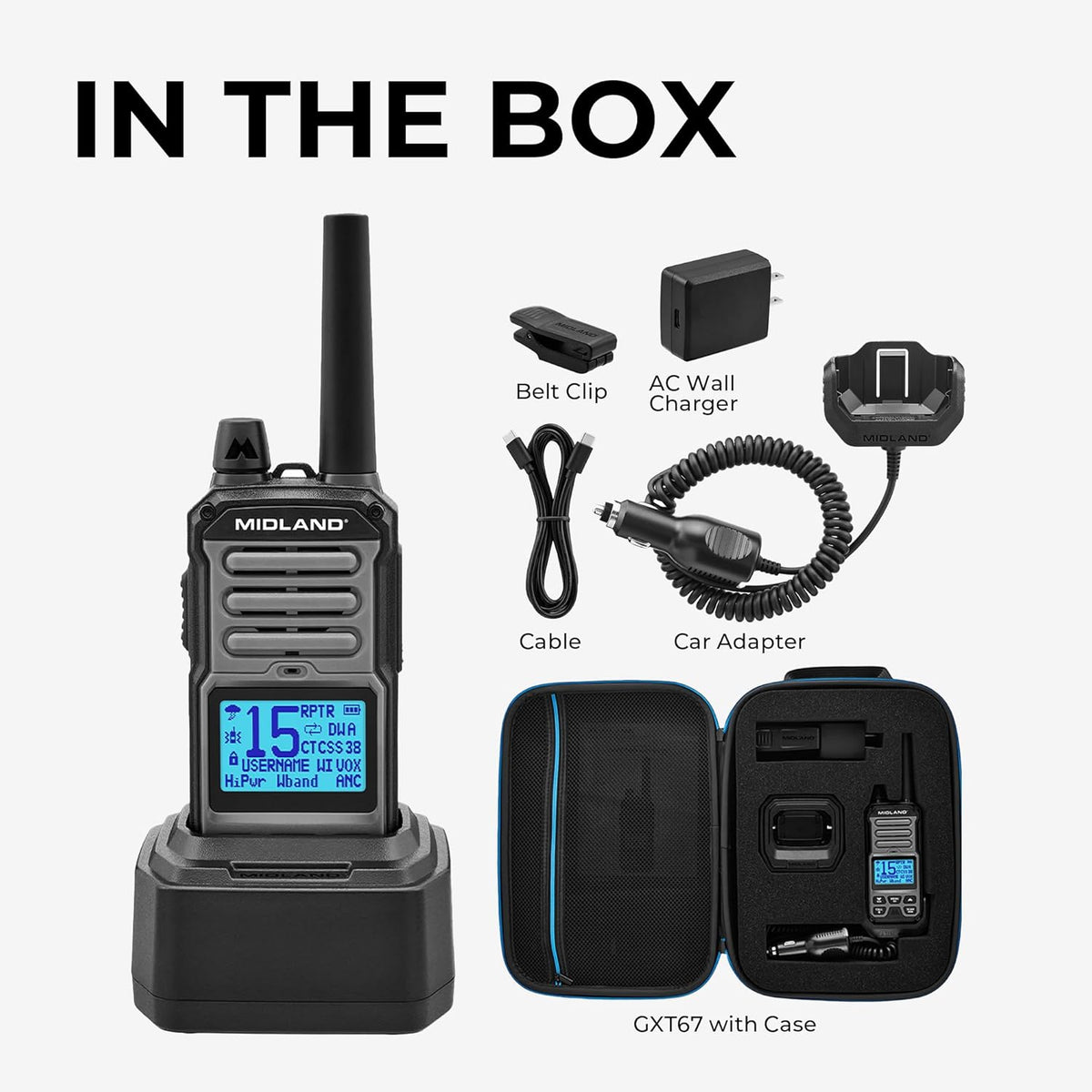 Midland GXT67 5-Watt GMRS Two-Way Radio – Long Range Walkie Talkie for Overlanding, Jeep, & Off-Road – IP67 Waterproof, Repeater Capable, Rechargeable Battery, Hard Case Included (Black)