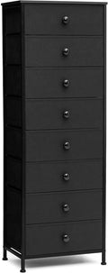 Crestlive Products Tall Dresser, 8-Drawer Fabirc Storage Tower, Chests of Drawers - Vertical Organizer Unit for Bedroom, Hallway, Entryway, Nursery, Closets - Steel Frame, Wood Top & Handles (Black)
