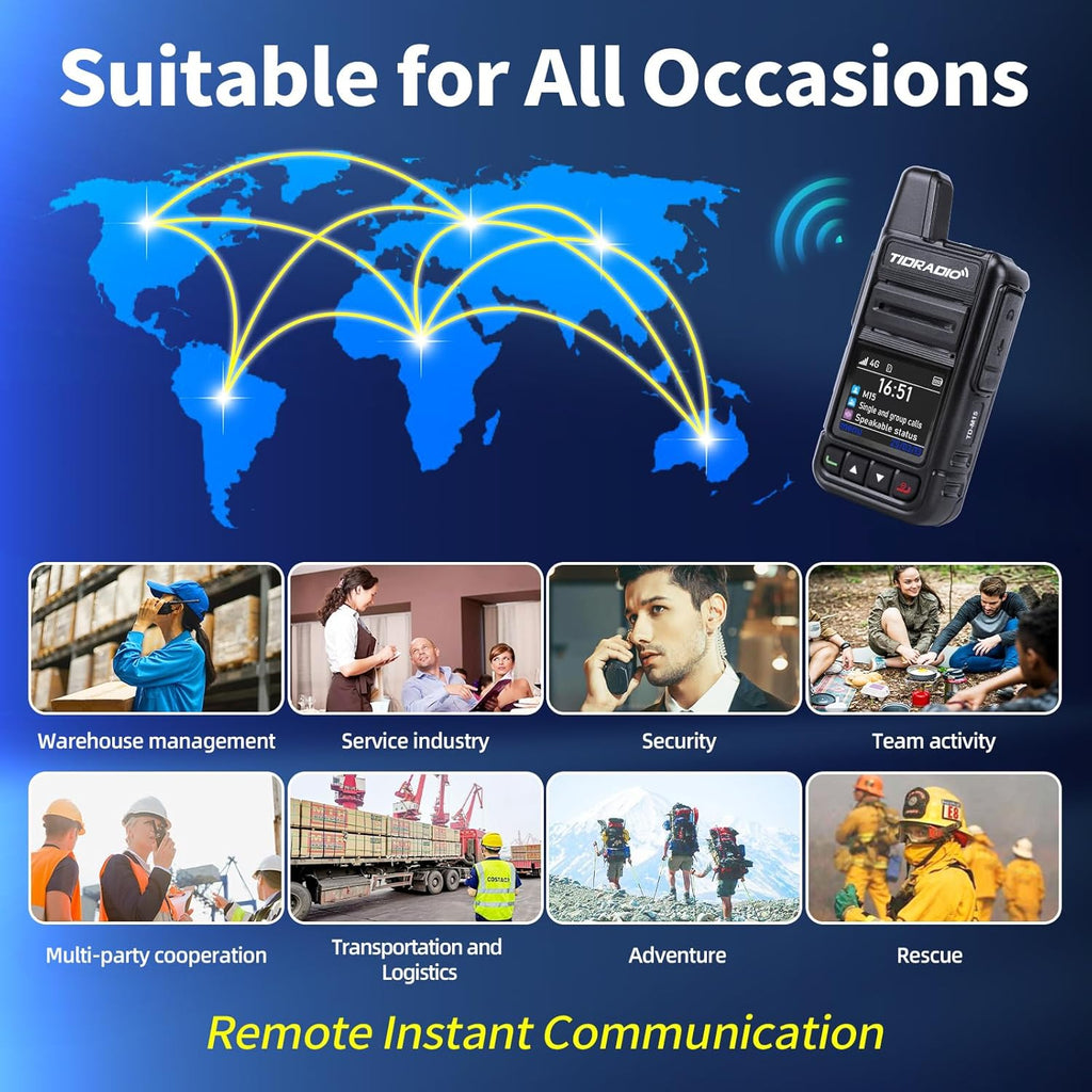 TIDRADIO Rapid Global Walkie Talkies 5000 Mile Long Range Poc radios, 4G LTE Unlimited Range Nationwide PTT Two Way Radios for Family, Logistics, Company, Construction Site with Sim Card(2Pack TD-M15)