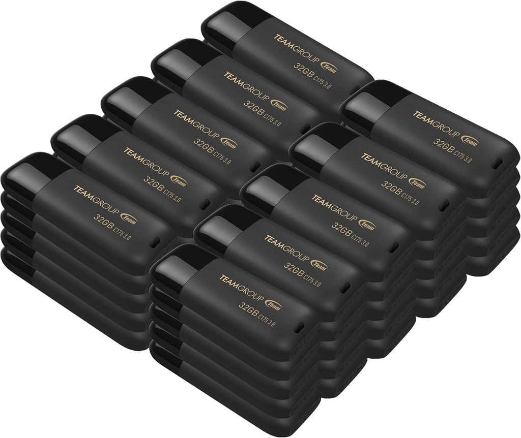 TEAMGROUP C175 32GB 50 Pack USB 3.2 Gen 1 (USB 3.1/3.0) Flash Thumb Drive, External Data Storage Memory Stick Compatible with Computer/Laptop Matte Black TC175332GB25