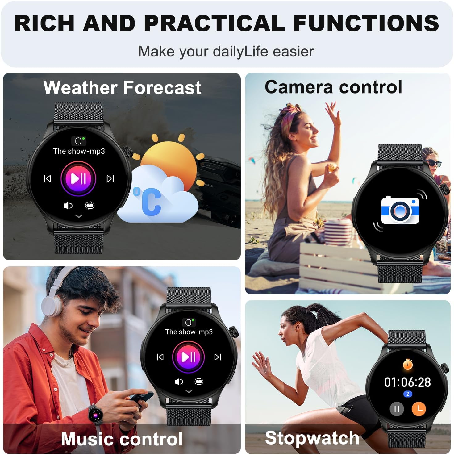 Kimeag Smart Watch for Men Women Fitness: Waterproof Make Answer Call Digital Watches Mens Step Tracker Running Smartwatch Android Phone Heart Rate Sleep Monitor