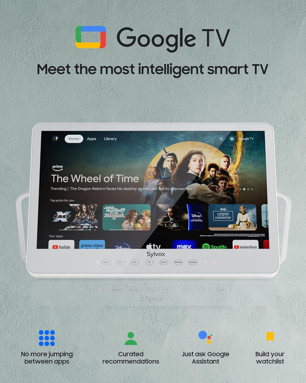 SYLVOX Waterproof Portable TV, 15.6" Shower TV 1080P Smart TVs for Bathroom, 10000mAh Rechargeable Battery Operated (4-6H Play Time), IP66 Waterproof, Voice Assistant, 360° Rotating Kickstand