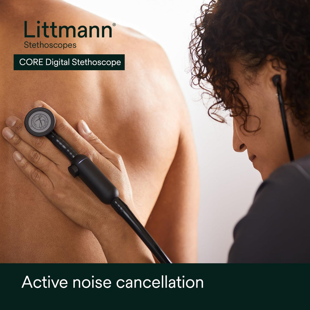 3M Littmann CORE Digital Stethoscope, Our Most Advanced Stethoscope Yet, Up To 40x Amplification, Active Noise Cancellation, In-App Sound Wave Visualization, Black-Finish Chestpiece, 8480