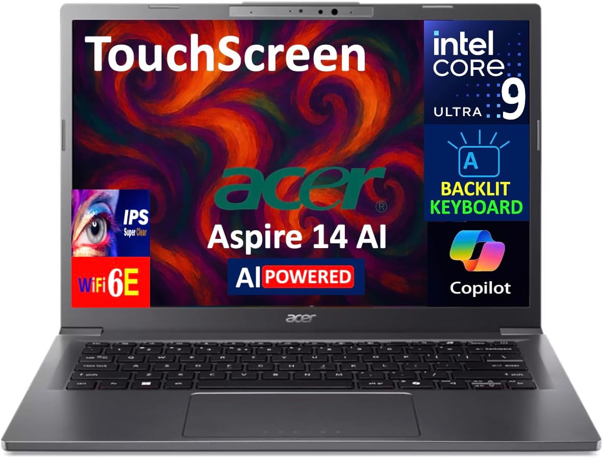 acer Aspire 14 AI Creator Laptop 14.0" Touchscreen IPS WUXGA Display (Intel Ultra 9-288V, 32GB LPDDR5X, 1TB SSD, Intel Arc 140V, Backlit KB, 2 Thunderbolt 4, WiFi 6E, Webcam, Win 11 Home) (Renewed)