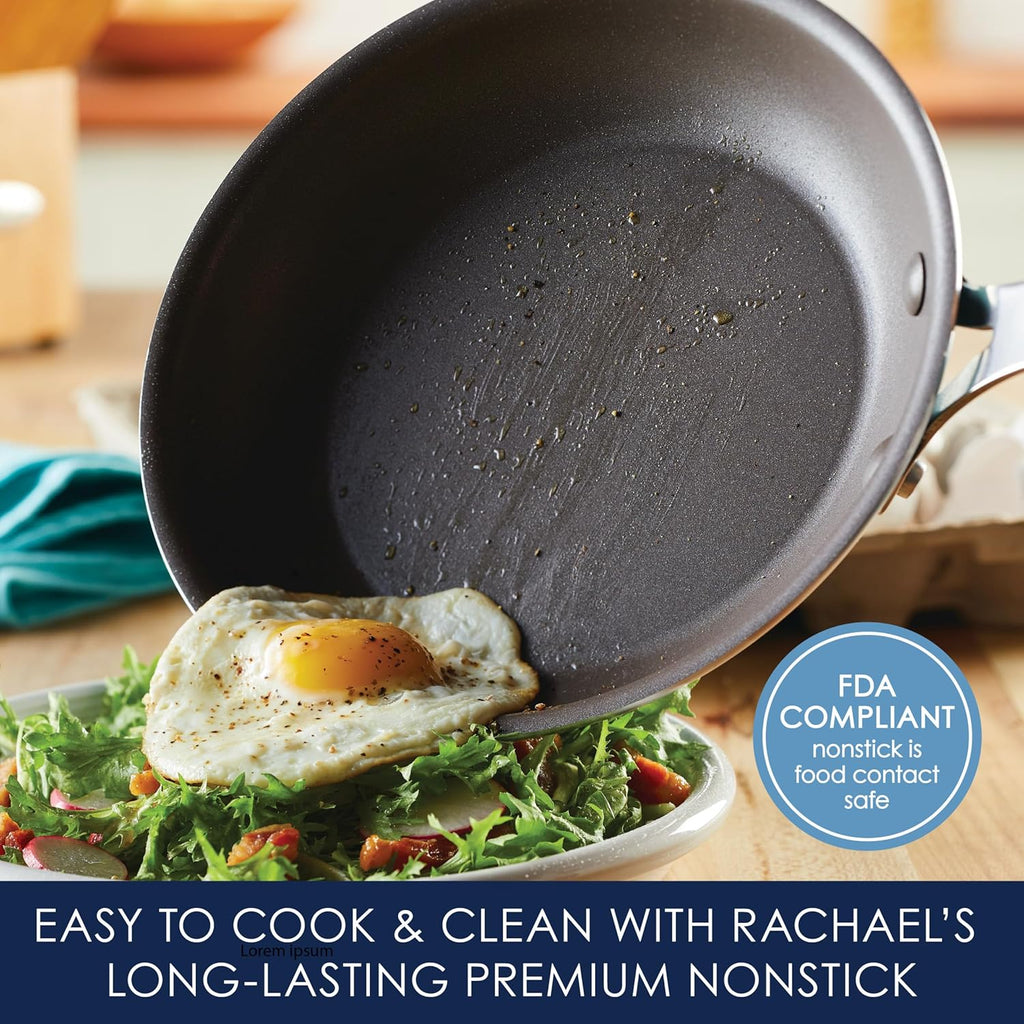 Rachael Ray Cook + Create Nonstick Cookware/Pots and Pan Set, 10 Piece, Agave Blue