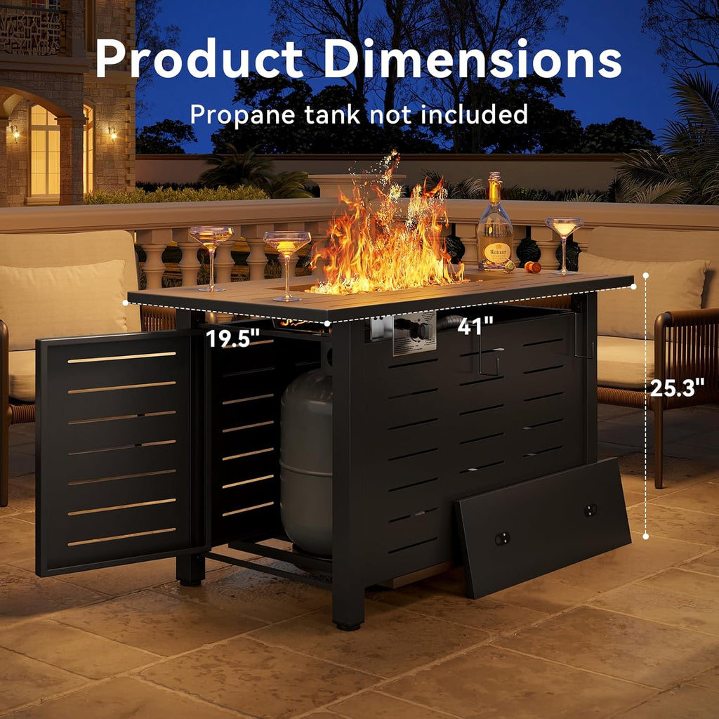 Aoxun 41 Inch Propane Fire Pit–50,000 BTU Gas Fire Pit Table with Removable Lid & Lava Rocks, Rectangle Firepit Table for Outside, Patio, Deck, Backyard, Black