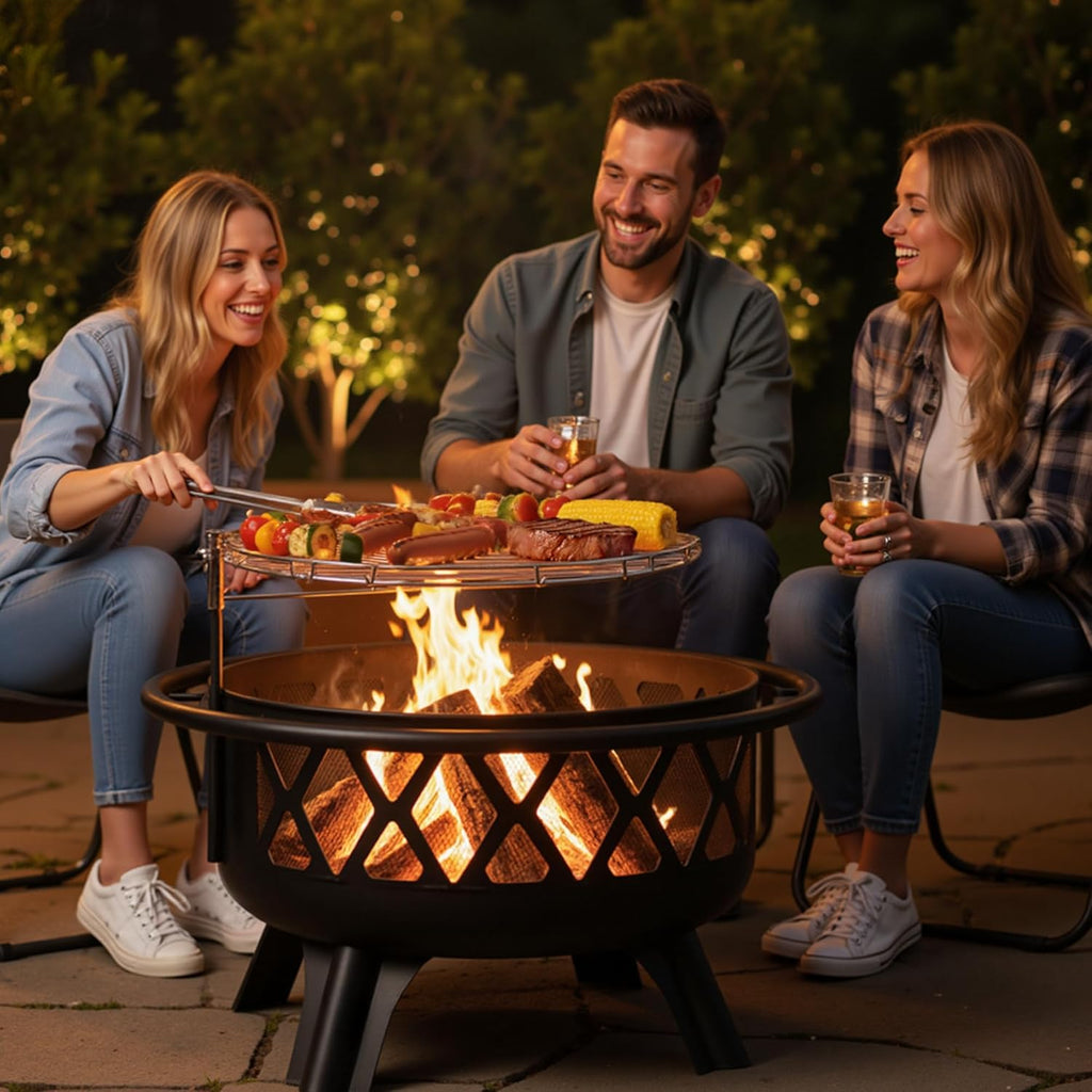 BALI OUTDOORS Outdoor Fire Pit for Wood, Portable Fire Pits for Outside Wood Burning, Patio Firepits for Outside with Grill, Spark Screens
