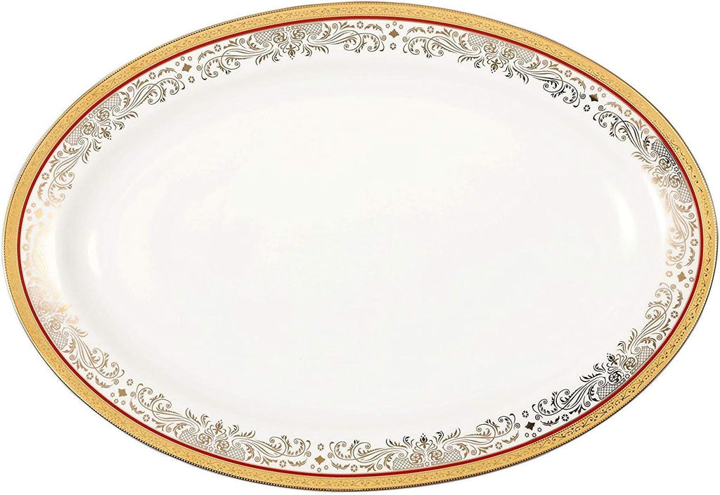Lorren Home Trends La Luna Collection Bone China 57-Piece Red and 24K Gold Design Dinnerware Set, Service for 8