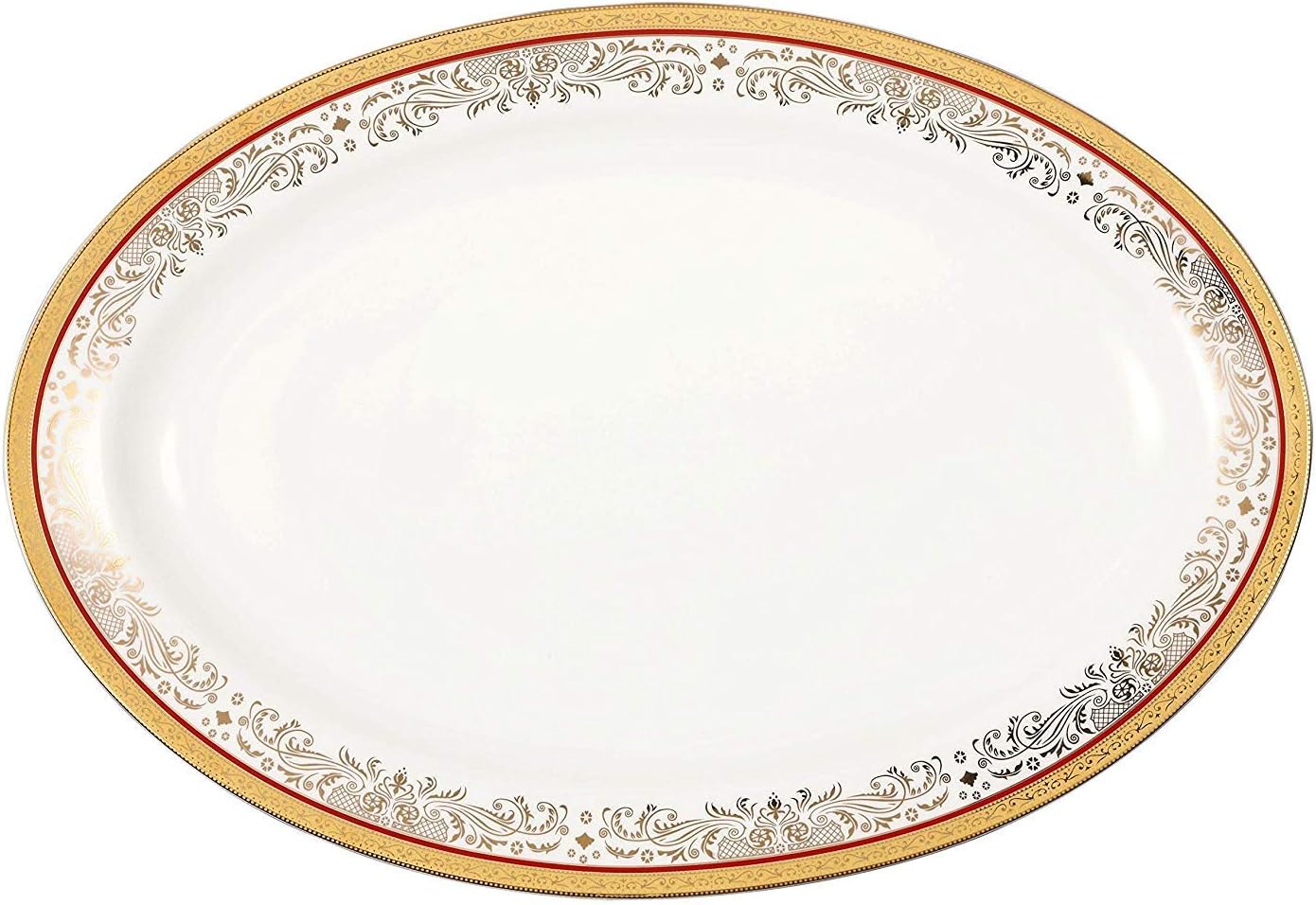 Lorren Home Trends La Luna Collection Bone China 57-Piece Red and 24K Gold Design Dinnerware Set, Service for 8