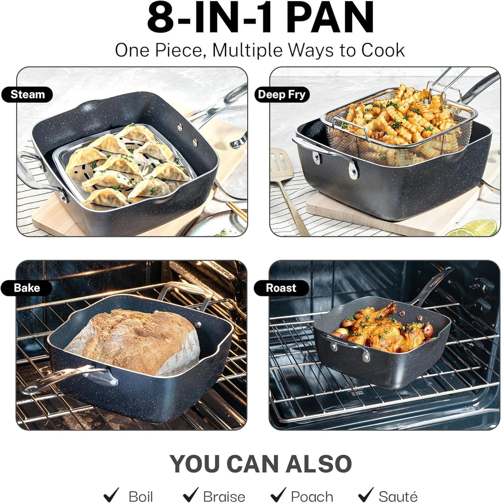 Granitestone 20 Pc Pots and Pans Set Nonstick Kitchen Cookware Set with Frying Pan, Bakeware & Steamer, Diamond Infused, Non Toxic PFOA PFOS Free, Metal Utensil Safe, Oven & Dishwasher Safe, Black