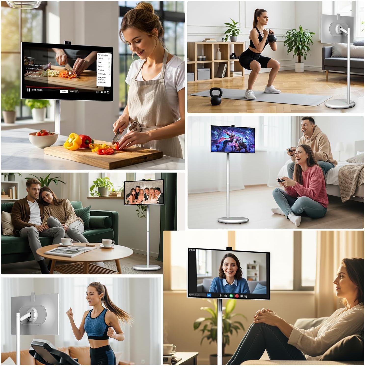 27" Portable Smart Touchscreen Tablet TV on Wheels, Android 15 OS Mobile Smart Display with Google EDLA Certification, 6GB+128GB, Built-in Battery, 4K Camera, Wireless Casting, Rotating Rolling Stand