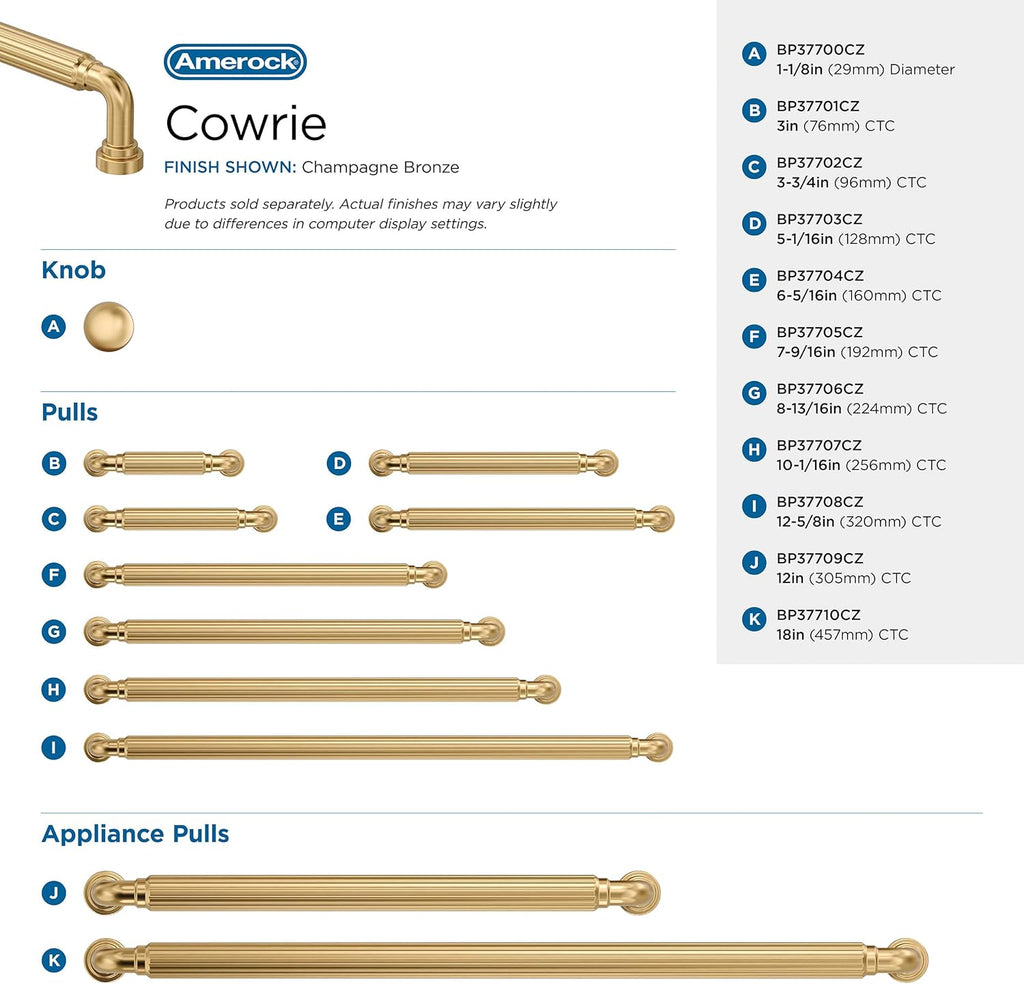 Amerock Cowrie 18 inch (457mm) Center-to-Center Champagne Bronze Appliance Pull, BP37710CZ