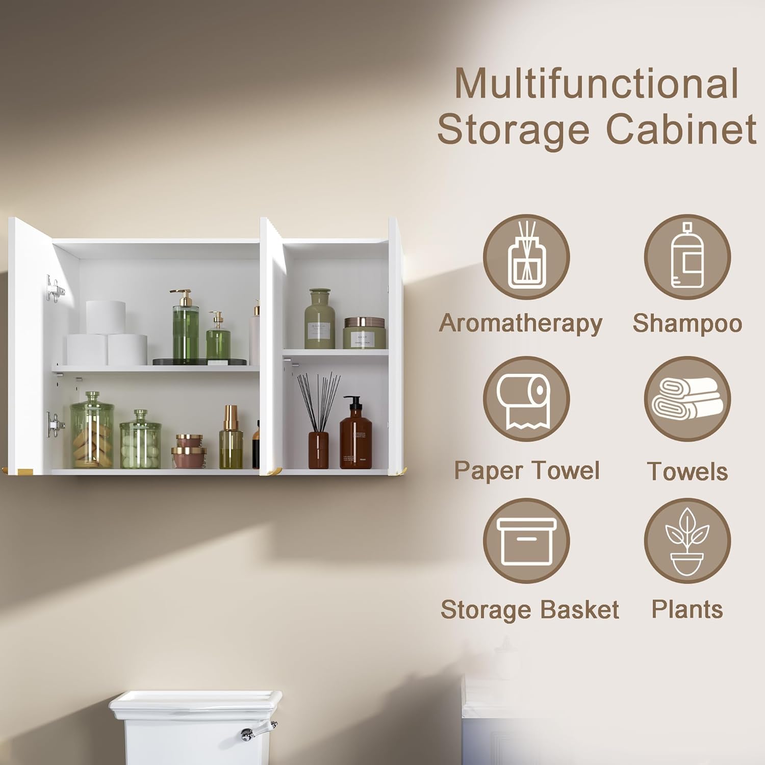 ChooChoo 3-Door Bathroom Wall Cabinet, Fluted Kitchen Wall Cabinet with Adjustable Shelf, Wall Mounted Storage Cupboard for Bathroom, Laundry Room, Entryway, Garage, White