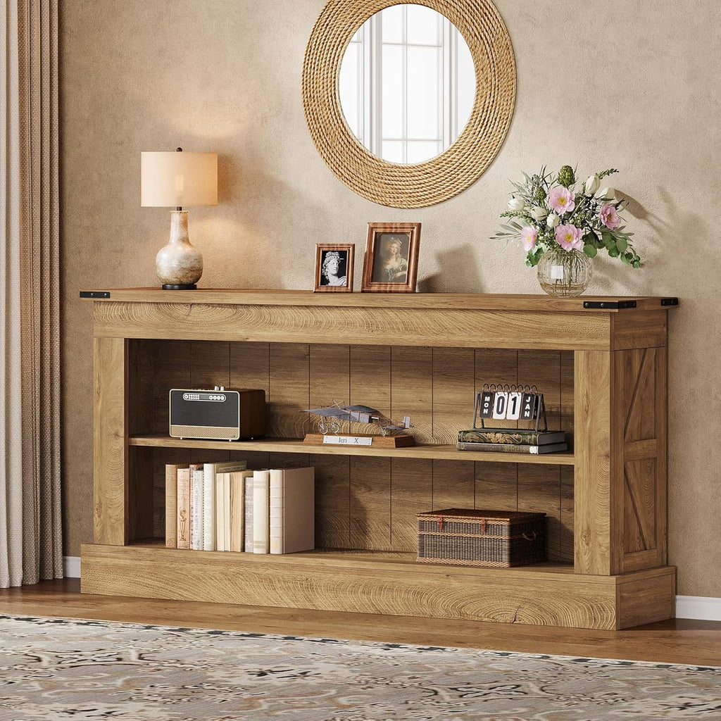 Tribesigns 63-Inch Long Console Table for Entryway, Narrow Long Entry Table with Shelves for Living Room, Farmhouse Sofa Console Behind Couch, for Foyer, Hallway, Brown