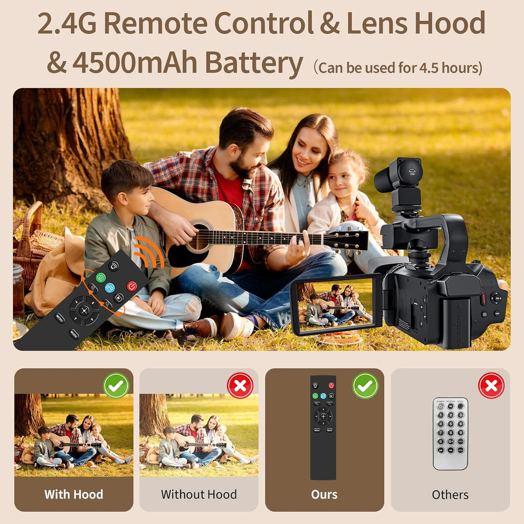 6K Camcorder Video Camera 64MP IR Night Vision Vlogging Camera for YouTube 18X Digital Zoom 4.0" Touch Screen Video Recorder with WiFi, Mic, Charger, Stabilizer, Controller, Battery and 64GB SD Card