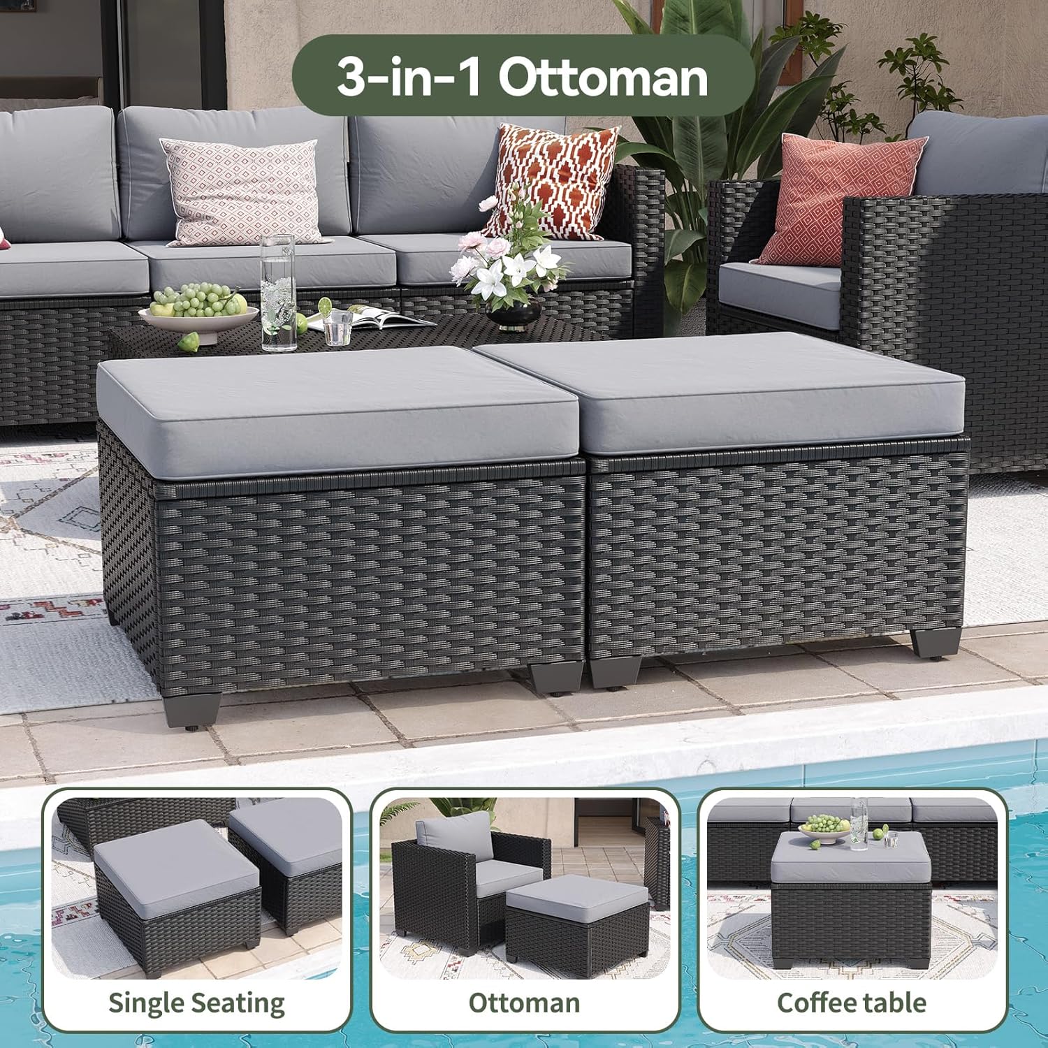 Aoxun 8 Piece Outdoor Patio Furniture Set 7 Seats, Outdoor Sectional,Grey